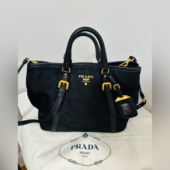 PRADA Tessuto Vitello Daino Nylon Tote Shoulder Bag Black |AUTHENTIC! - Picture 3 of 13